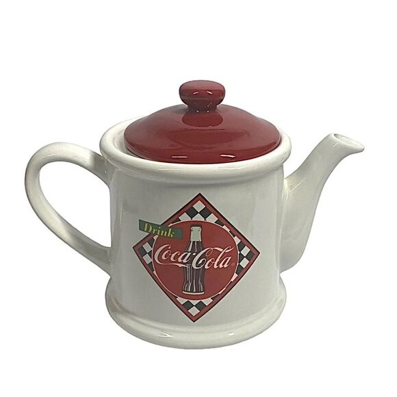 Coca-Cola TeaPot Tea Pot Red and White Ceramic Gibson 1995 Vintage - Picture 2 of 5